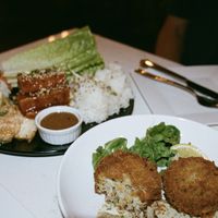 Sweet & Spicy Lettuce Cups, Crab Cakes  at Community Restaurant in Oakville