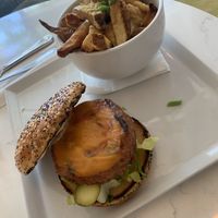 Beyond burger with truffle fries poutine at Community Restaurant in Oakville