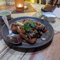 Aloo tikki chaat (with sauces on the side) at Chutnify in Lisbon