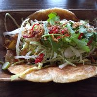 Soy and seasame eggplant hawker roll (vegan) at Madam Woo in Hamilton