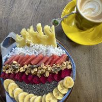 chocolate smoothie bowl / latte with coconut milk #Veganuary at Brother Bong in Siem Reap