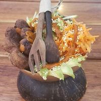 Lentil Croquettes with Rice Noodles at Yerbabuena in Bacalar