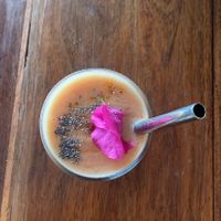Coral smoothie at Yerbabuena in Bacalar