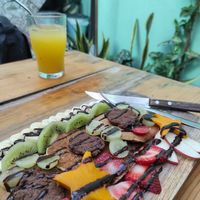 Pancakes without chocolate at Yerbabuena in Bacalar