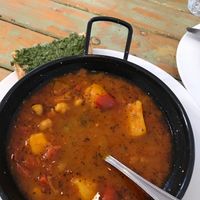 Vegan spicy Moroccan chickpea soup and bread with vegan pesto  at Little Cheese Shop in Tralee