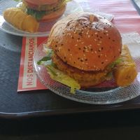 Lentil burgers with boiled plantain at Jungle Juice in Panama City