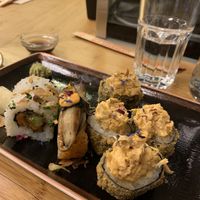 Vegan miso roll, eggplant nigiri and crunchy "vuna" roll (my absolute fav of the three).  at Negishi - Niederdorf in Zurich