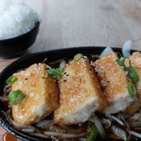 Vegan crispy tofu teriyaki at the Korean BBQ & Vegan restaurant at Korean BBQ & Vegan in East London