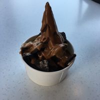 Vegan chocolate orange fro yo with warm lotus sauce and Oreos at The Yog Bar in Hoylake