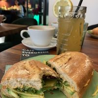 Vegan panini and homemade ice tea  at Café Evergreen in Duisburg
