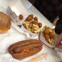 Parma burger, snack packs and hot dog at Lord of the Fries - King St in Melbourne