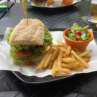 Chickpea burger on a vegan bread  at The Mossy Forest Cafe in Tanah Rata