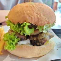 Shrooms burger close up at The Mossy Forest Cafe in Tanah Rata