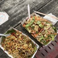 Tea. Leaf salad and tofu saladd  at Kwenski's - Food Stall in Pai