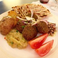 Pita bread, falafel, melitzanosalata, potato. at El Greco in Helsinki