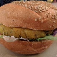 Happy burger at Veggie Burger by Biocenter in Barcelona