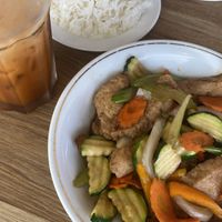 Kung pao “chicken” & Thai iced tea  at Thai Vegan III in Pacific Palisades