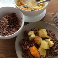 Yellow curry and brown rice at Thai Vegan III in Pacific Palisades