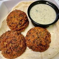 Falafel with tzatziki and corn tortillas    at Vegan Community Kitchen in Apex
