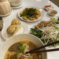 Vegan soup, shrimps, rose cake, coconuts. Very tasty. at BamBoo Vegan in Nha Trang