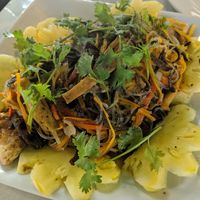 The Red Telapia Steamed dish - it was in the shape of a fish. You get rice paper to wrap everything in at BamBoo Vegan in Nha Trang