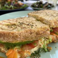Great toast avocado carrot tomato coriander + secret delicious mustard  at Veg & Tal in Sines