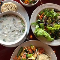 Tom Kha soup, veggie tofu wh brown rice and salad at Teton Thai in Driggs