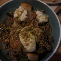 Gnocchi w/chickn +mushroom ragout, parsnip cream, pistachios+sage $26.00 at The Carringbush Hotel in Abbotsford