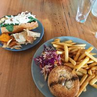 Meatball sub special on left and peppersteak pie and chips on the right at The Carringbush Hotel in Abbotsford