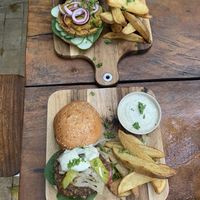 Chickpea burger and Lentil burger at Coco Calala in Leon