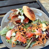 Soy burger with "bacon" at Coco Calala in Leon