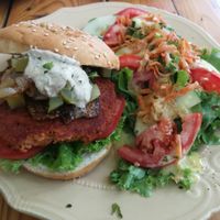Vegan soy burger at Coco Calala in Leon