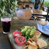 A burrito with Jamaica juice at Coco Calala in Leon