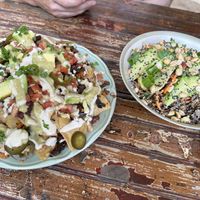 Nachos and noodle salad  at Coco Calala in Leon