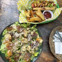 Caesar salad & hot dog  at Coco Calala in Leon