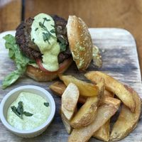 La Francesa Burger with yucca fries at Coco Calala in Leon