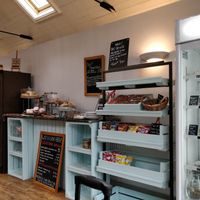 Interior of the Press Room Cafe featuring the cold options, note vegan cake in refrigerator :) at The Press Room Cafe in Conwy