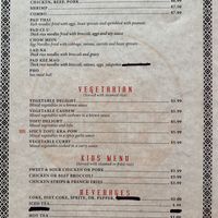 The vegetarian section of the menu at Thai Kitchen in Childress