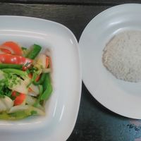 Stir fry vegetables, served with rice at Tevy's Place in Siem Reap