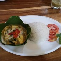 Fish amok (Vegan option with tofu) at Tevy's Place in Siem Reap
