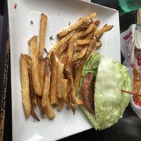Lettuce-wrapped impossible burger with fries  at Burgatory in Homestead