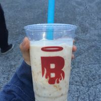 Vegan peanut butter shake to go. I tried using my reusable straw, but the shake was too thick (which I like!) at Burgatory in Homestead