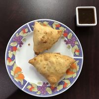 Air fried samosas with tamarind chutney (vegan) at Aqua Vita Kitchen in Tucson