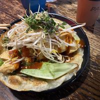 Fried tofu ‘slider’ (spring onion pancake)  at Sushi Soldier Eightgrains  in Christchurch