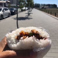 Vegan tempura rice ball at Sushi Soldier Eightgrains  in Christchurch