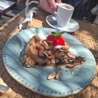 Recommended by staff with espresso. Delicious at Balance Plant Based Food in Portimao