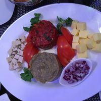 Vegan appitizer platter with vegan cheeses.  at Integra in Constanta