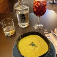 Pea and carrot soup, sangria  at Kong - Food Made With Compassion in Lisbon