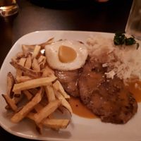 Seitan stake with rice and chips at Kong - Food Made With Compassion in Lisbon