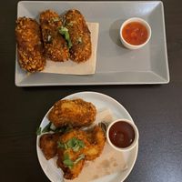 Cauliflower wings and Portuguese sausage.  at Kong - Food Made With Compassion in Lisbon